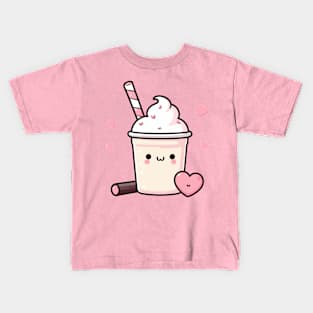 Kawaii Strawberry and Vanilla Ice Cream with Hearts | Cute Kawaii Food Art Kids T-Shirt